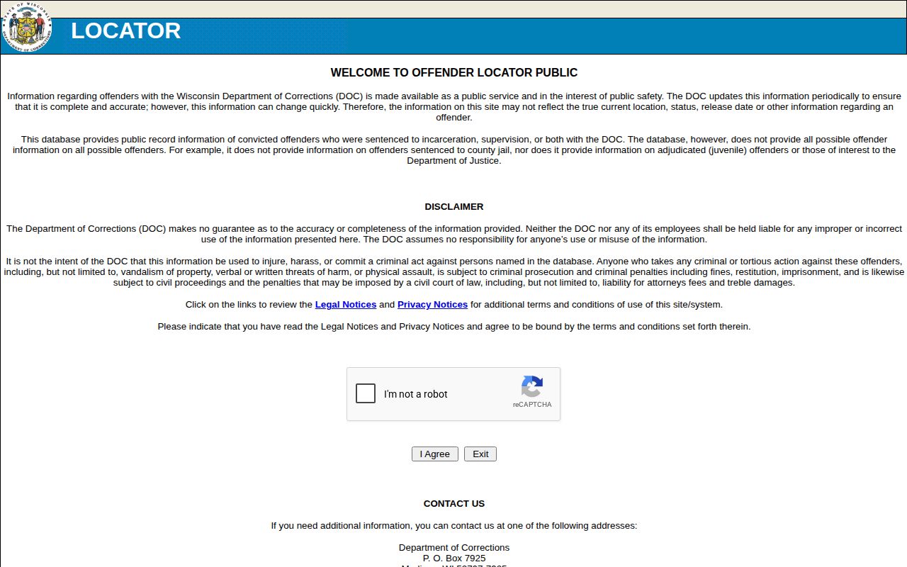 Monroe County Wisconsin Department of Corrections offender locator